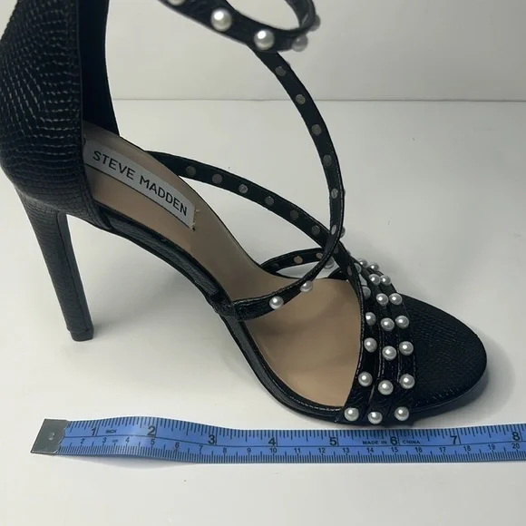 Steve Madden Meg 4" Heels Snake Pearl Ankle Strap Black 7M PU Upper - Picture 6 of 7